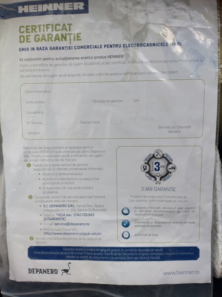 Masina de spalat in garantie pana la data de 19.08.2026